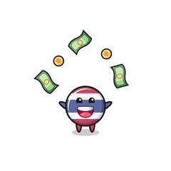 illustration of the thailand flag catching money falling from the sky
