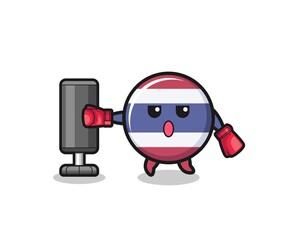 thailand flag boxer cartoon doing training with punching bag