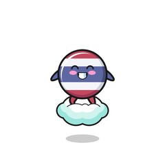 cute thailand flag illustration riding a floating cloud