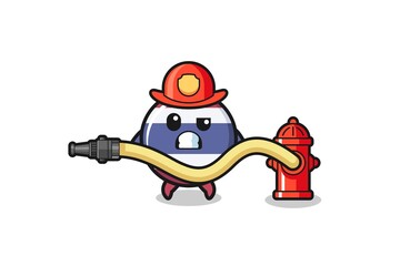 thailand flag cartoon as firefighter mascot with water hose