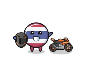 cute thailand flag cartoon as a motorcycle racer