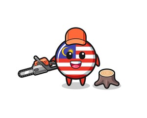 malaysia flag lumberjack character holding a chainsaw