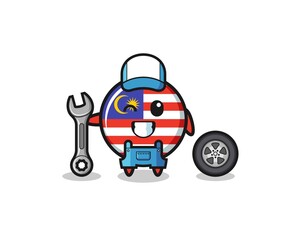 the malaysia flag character as a mechanic mascot