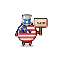 malaysia flag cartoon as uncle Sam holding the banner I want you
