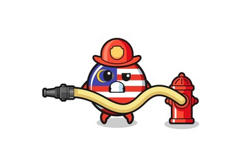 malaysia flag cartoon as firefighter mascot with water hose