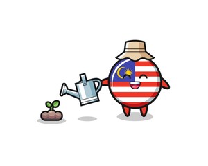 cute malaysia flag is watering plant seeds