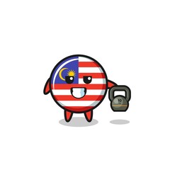 malaysia flag mascot lifting kettlebell in the gym