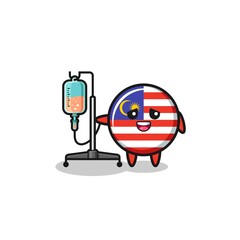 cute malaysia flag character standing with infusion pole