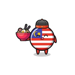 malaysia flag as Chinese chef mascot holding a noodle bowl