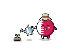 cute qatar flag is watering plant seeds