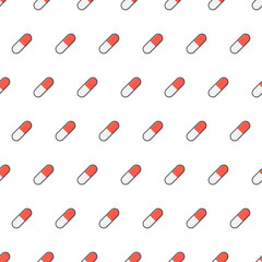 Medical Capsule Pills Seamless Pattern On A White Background. Antibiotic Medical Pharmaceutical Theme Vector Illustration
