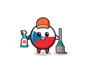 cute czech flag character as cleaning services mascot