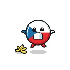 Obraz premium czech flag cartoon is slip on a banana peel