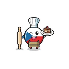 czech flag as pastry chef mascot hold rolling pin