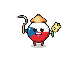 czech flag Asian farmer holding paddy