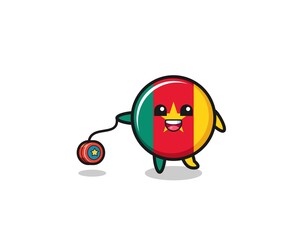 cartoon of cute cameroon flag playing a yoyo