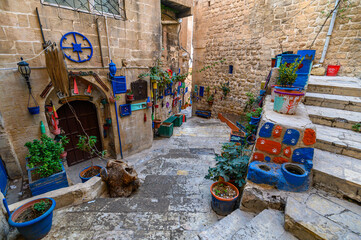 Colorful street in the old town of Mardin, Turkey