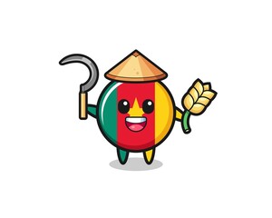 cameroon flag Asian farmer holding paddy