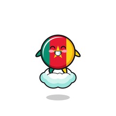 cute cameroon flag illustration riding a floating cloud