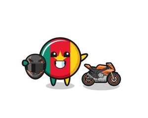 cute cameroon flag cartoon as a motorcycle racer