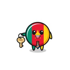 Fototapeta premium cute cameroon flag as a real estate agent mascot