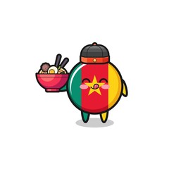 cameroon flag as Chinese chef mascot holding a noodle bowl