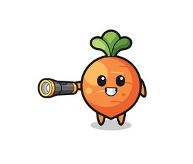 carrot mascot holding flashlight