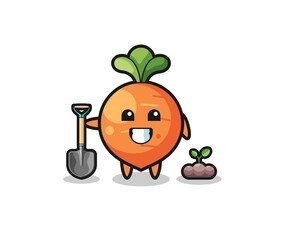 cute carrot cartoon is planting a tree seed