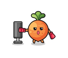 carrot boxer cartoon doing training with punching bag