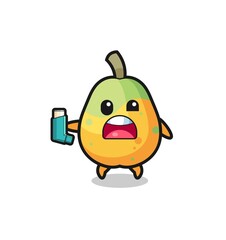 Fototapeta premium papaya mascot having asthma while holding the inhaler