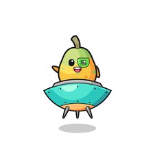 papaya cartoon riding a future spaceship