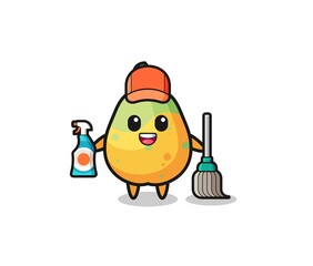 Fototapeta premium cute papaya character as cleaning services mascot
