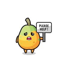 cute papaya hold the please help banner