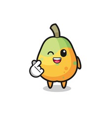 papaya character doing Korean finger heart
