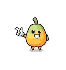 papaya mascot pointing top left