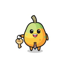 cute papaya as a real estate agent mascot