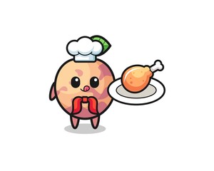 pluot fruit fried chicken chef cartoon character