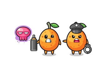 kumquat cartoon doing vandalism and caught by the police