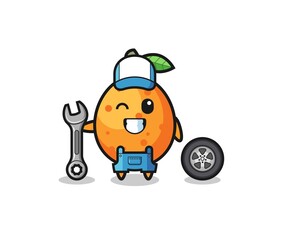 the kumquat character as a mechanic mascot