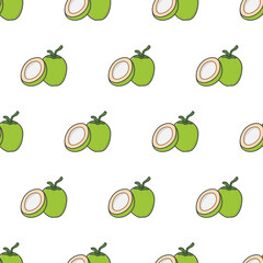Whole Coconut And Half Coconut Seamless Pattern On A White Background. Coconut Theme Vector Illustration