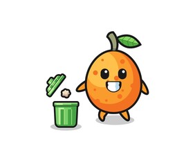 illustration of the kumquat throwing garbage in the trash can
