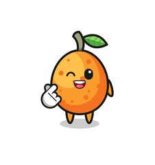 kumquat character doing Korean finger heart