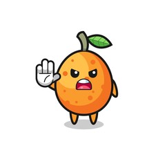 kumquat character doing stop gesture