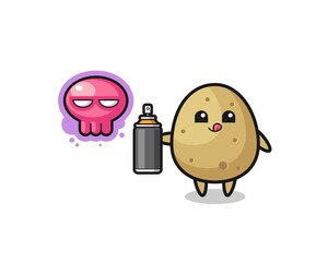 potato cartoon make a graffiti with a spray paint