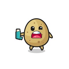 potato mascot having asthma while holding the inhaler