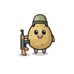 cute potato mascot as a soldier