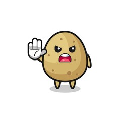 potato character doing stop gesture