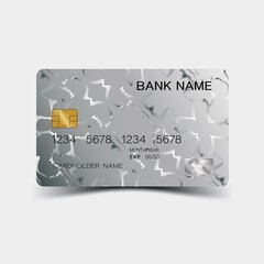 Credit card. With silver elements design. And inspiration from abstract. On white background. Glossy plastic style. 