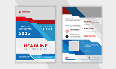 Obraz premium Modern Corporate business flyer template a4 flyer template with blue & red variation | Marketing, business proposal, promotion flyer | Case Study Booklet | Scalable & Editable