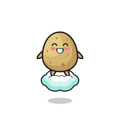 cute potato illustration riding a floating cloud